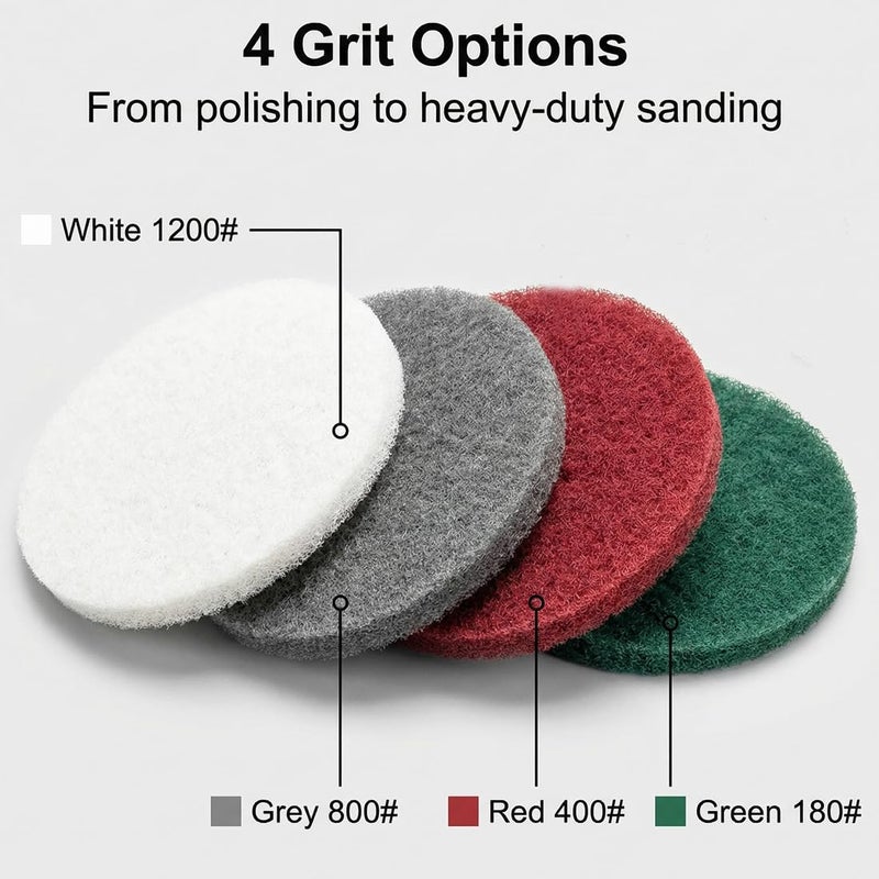 JUNLIXN 4 Inch Mixed Grit Drill Brush Scrubber Scouring Pads, 20 Pcs Hook & Loop Power Scrubber Scour for Rotary Tools, Random Orbital Sander (180#/400#/800#/1200#) - Image 2